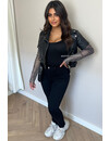 BLACK - 'DIAMOND SLEEVE BIKER' - EXCLUSIVE DIAMONDS SLEEVE LEATHER BIKER JACKET