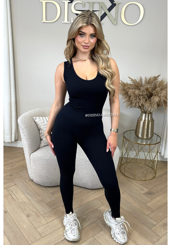 BLACK - 'JENNER JUMPSUIT' - SHAPING V-NECK JUMPSUIT