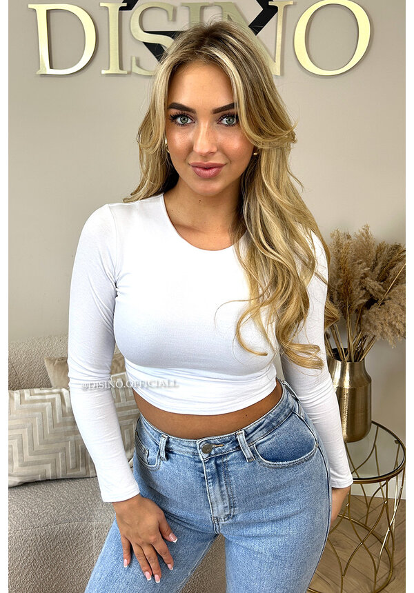 WHITE - 'BECKY' - PERFECT LONG SLEEVE CROP TOP