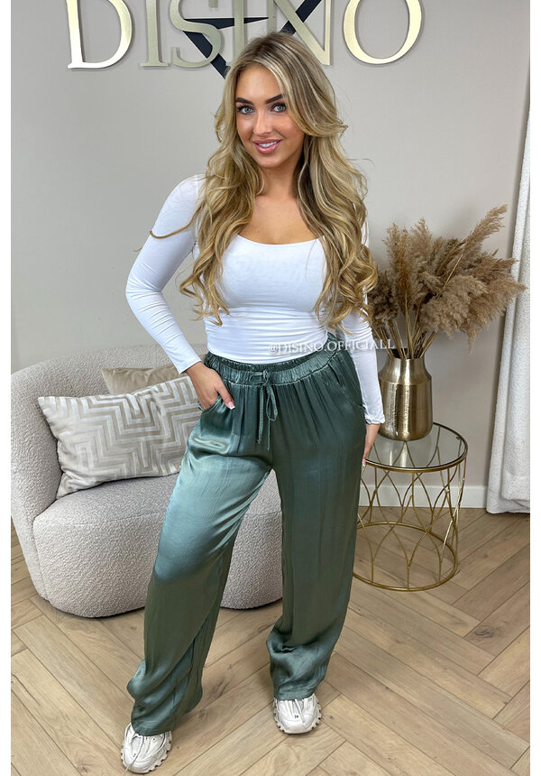 OLIVE GREEN - 'SARINA' - PREMIUM QUALITY SILKY COMFY PANTS