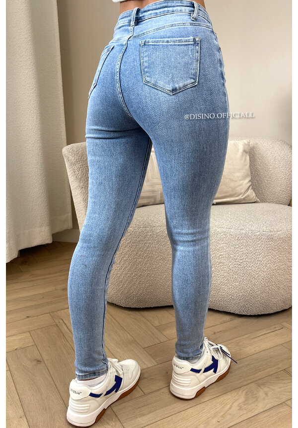 BLUE - SUPER STRETCH PERFECT HIGH WAIST RIPPED SKINNY JEANS - 6580