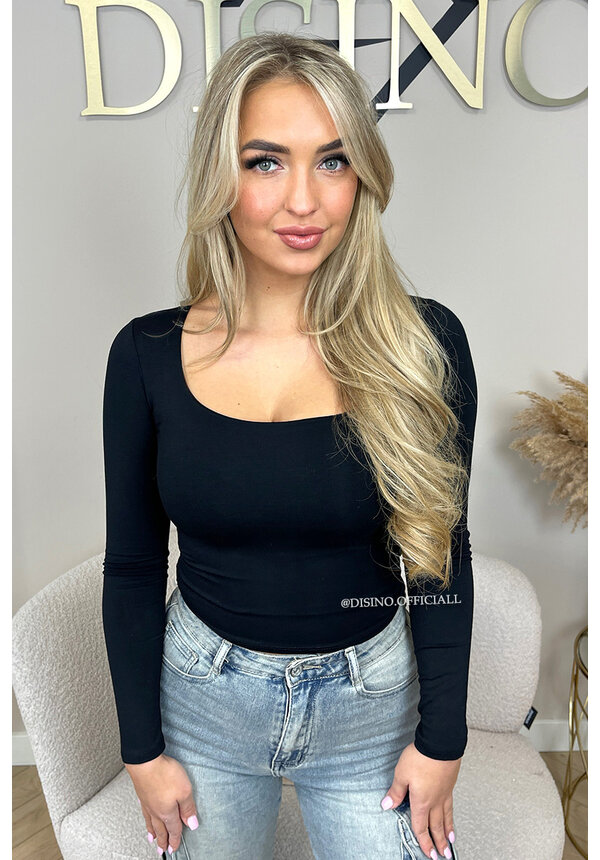 BLACK - 'KIMMSS TOP' - PERFECT FIT V-NECK LONG SLEEVE TOP