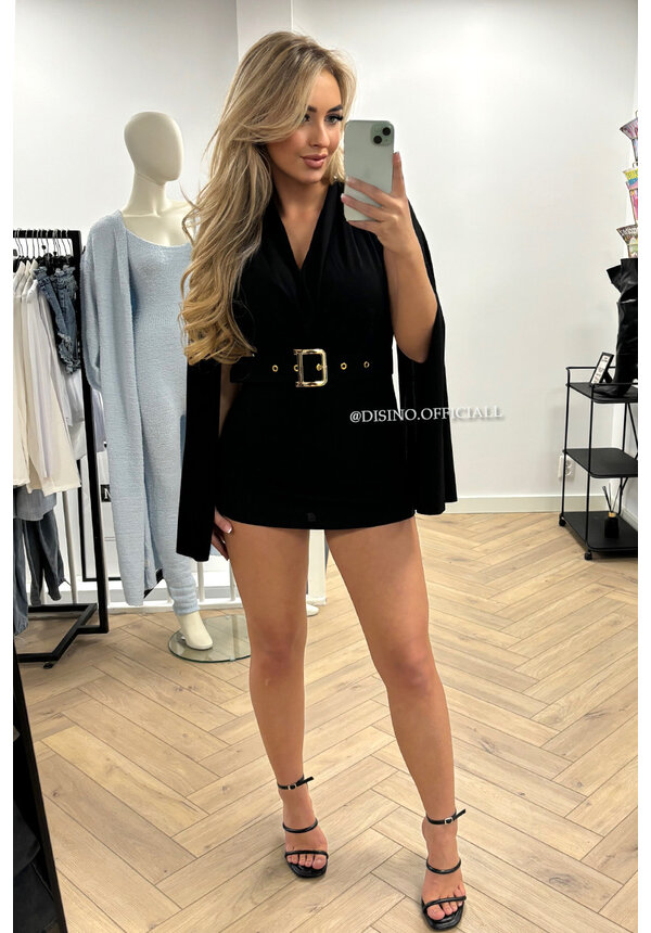 BLACK - 'CHLOE PLAYSHORT' - CLASSY DRAPE ARM PLAYSHORT + BELT