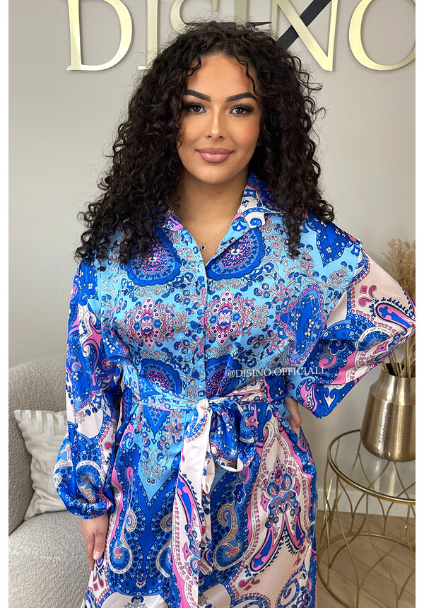 ROYAL BLUE - 'MEDINA' - DUBAI INSPIRED SATIN MAXI BLOUSE DRESS