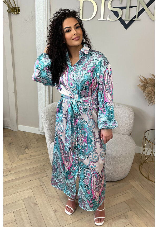 TURQUOISE - 'MEDINA' - DUBAI INSPIRED SATIN MAXI BLOUSE DRESS