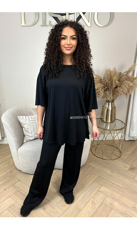 BLACK - 'TUANA' - PREMIUM QUALITY OVERSIZED TEE + STRAIGHT LEG PANTS COMFY SET