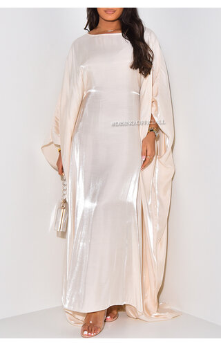 BEIGE - 'YASMINE' - EXCLUSIVE METALLIC ABAYA DRESS 