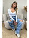 LIGHT BLUE - 'LONDON' - STRETCH RIPPED KNEE BOYFRIEND JEANS - 3329