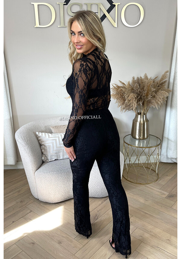 BLACK - 'OLIVIA BODY' - STRETCH LACE LONG SLEEVE BODYSUIT