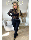 BLACK - 'OLIVIA BODY' - STRETCH LACE LONG SLEEVE BODYSUIT