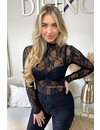 BLACK - 'OLIVIA BODY' - STRETCH LACE LONG SLEEVE BODYSUIT