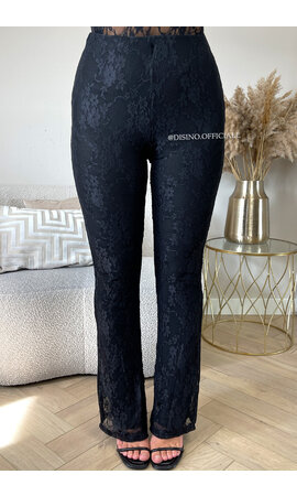 BLACK - 'OLIVIA FLARE' - LACE STRETCH SPLITTED FLARED PANTS