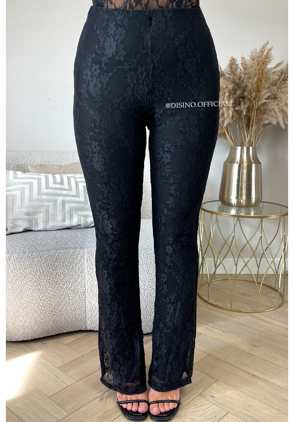 BLACK - 'OLIVIA FLARE' - LACE STRETCH SPLITTED FLARED PANTS