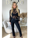 BLACK - 'OLIVIA FLARE' - LACE STRETCH SPLITTED FLARED PANTS