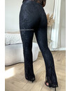 BLACK - 'OLIVIA FLARE' - LACE STRETCH SPLITTED FLARED PANTS