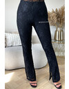 BLACK - 'OLIVIA FLARE' - LACE STRETCH SPLITTED FLARED PANTS