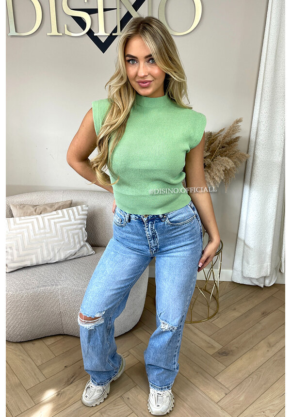 APPLE GREEN - 'CLEO' - BOYFRIEND PUFF SHOULDER TOP