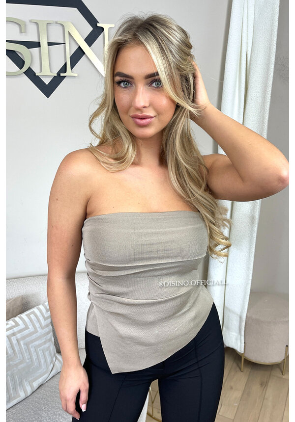 TAUPE - 'VALERIA TOP' - ASSYMETRIC STRETCH STRAPLESS TOP