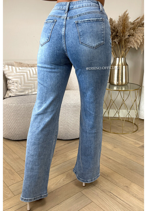 BLUE - 'MANHATTAN' - SUPER STRETCH HIGH WAIST WIDE LEG JEANS