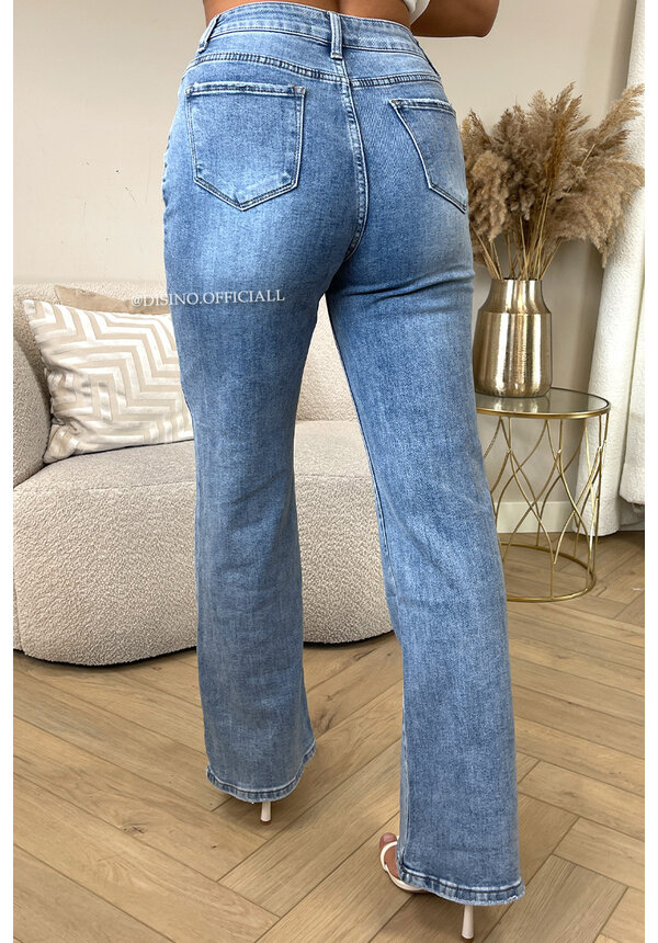 BLUE - 'MANHATTAN' - SUPER STRETCH HIGH WAIST WIDE LEG JEANS