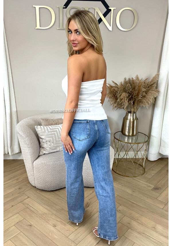 BLUE - 'MANHATTAN' - SUPER STRETCH HIGH WAIST WIDE LEG JEANS