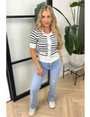 WHITE - 'CLAIRE' - CUTE STRIPED GOLD BUTTON SHORT SLEEVE TOP