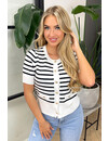 WHITE - 'CLAIRE' - CUTE STRIPED GOLD BUTTON SHORT SLEEVE TOP