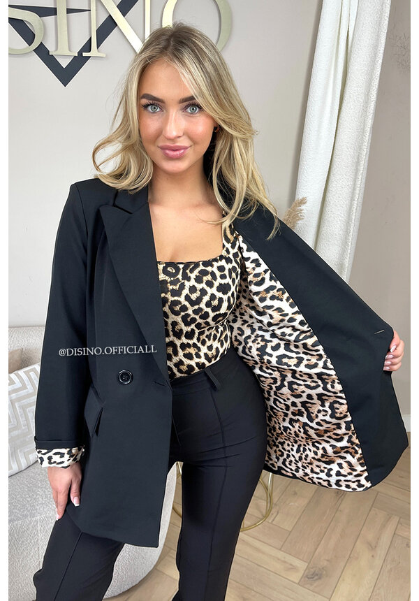 BLACK - 'LEONA'  - PREMIUM QUALITY OVERSIZED LEO DETAILS BLAZER