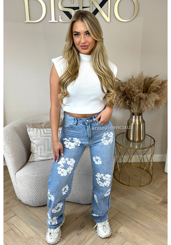 BLUE - 'FLOWER TEARS' - INSPIRED DENIM STRAIGHT LEG JEANS