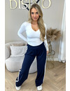 NAVY BLUE - 'ABBY PANTS' - EXTRA LONG COMFY STRIPED PANTS