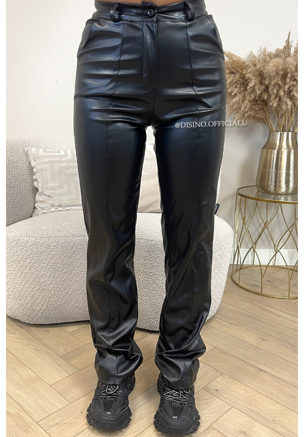 BLACK - 'SKYLA LEATHER' - HIGH WAIST VEGAN LEATHER STRAIGHT LEG PANTS