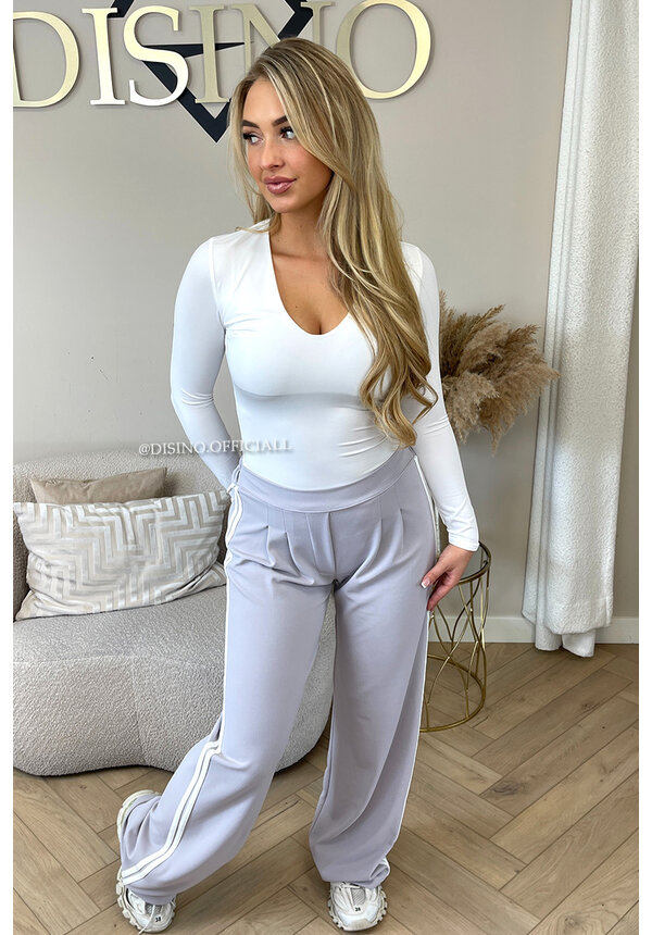 GREY - 'ABBY PANTS' - EXTRA LONG COMFY STRIPED PANTS