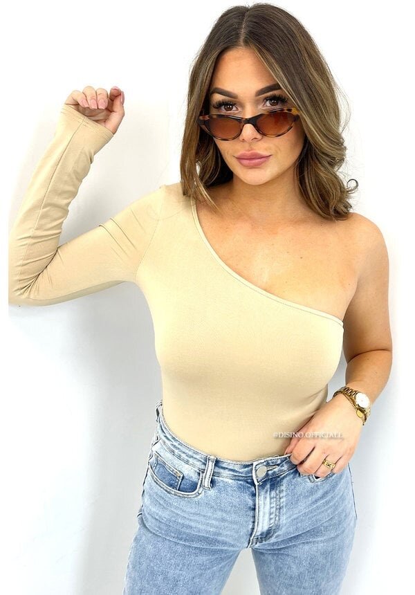 BEIGE - 'KRISS' - ONE ARM PERFECT FIT BODYSUIT