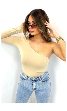 BEIGE - 'KRISS' - ONE ARM PERFECT FIT BODYSUIT