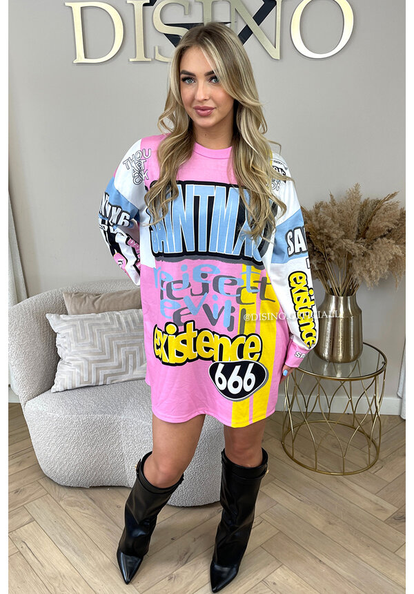 PINK - 'FUNKY SWEATER DRESS' - SLOGAN DESIGNER INSPIRED SWEATER DRESS