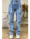 LIGHT BLUE - 'KELLY CARGO JEANS' - SUPER STRETCH CARGO STRAIGHT LEG JEANS