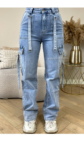 LIGHT BLUE - 'KELLY CARGO JEANS' - SUPER STRETCH CARGO STRAIGHT LEG JEANS