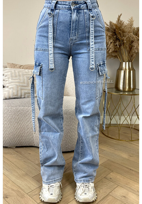 LIGHT BLUE - 'KELLY CARGO JEANS' - SUPER STRETCH CARGO STRAIGHT LEG JEANS