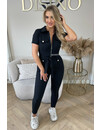 BLACK - 'CAITLYN SHORTSLEEVE' - SUPER STRETCH CARGO JUMPSUIT SHORTSLEEVE