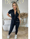 BLACK - 'CAITLYN SHORTSLEEVE' - SUPER STRETCH CARGO JUMPSUIT SHORTSLEEVE