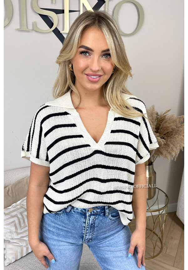 BLACK - 'DAHLIA TOP' - 100% COTTON STRIPED KNITTED TOP