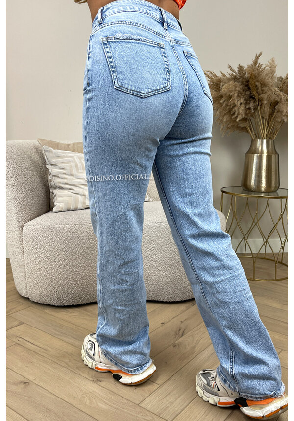 QUEEN HEART JEANS - LIGHT BLUE - 'ORLANDO' - PERFECT WASHING STRETCH WIDE LEG JEANS