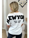 WHITE/BLACK - 'NY ON MY BACK TEE' - OVERSIZED TEDDY SLOGAN TEE NEW YORK