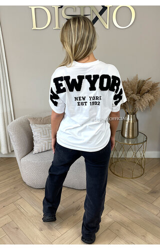 WHITE/BLACK - 'NY ON MY BACK TEE' - OVERSIZED TEDDY SLOGAN TEE NEW YORK 