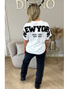 WHITE/BLACK - 'NY ON MY BACK TEE' - OVERSIZED TEDDY SLOGAN TEE NEW YORK