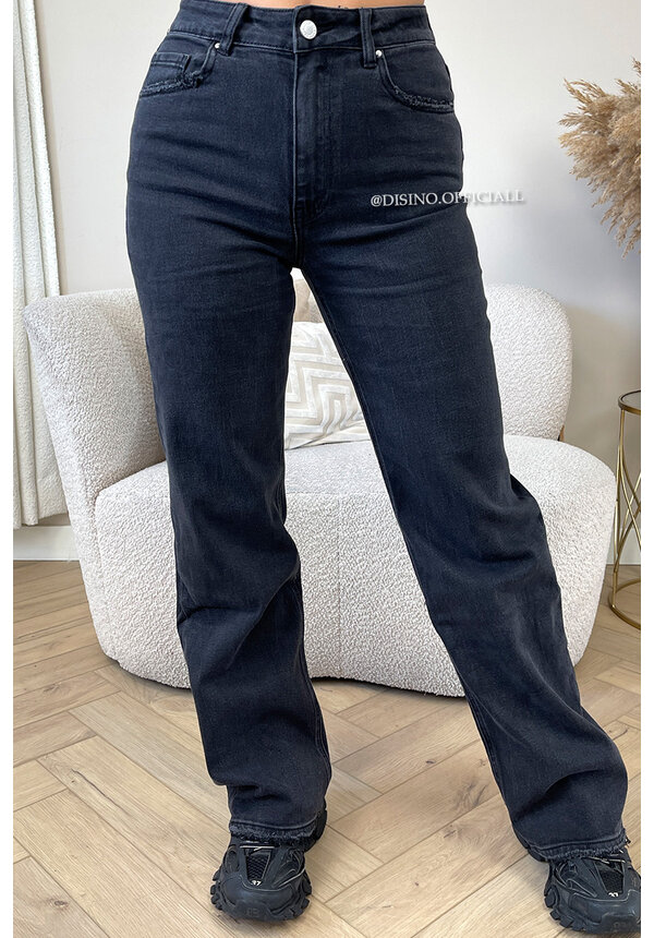 QUEEN HEART JEANS - BLACK - 'ORLANDO' - PERFECT WASHING STRETCH WIDE LEG JEANS