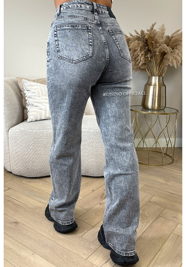 QUEEN HEART JEANS - GREY - 'ORLANDO' - PERFECT WASHING STRETCH WIDE LEG JEANS