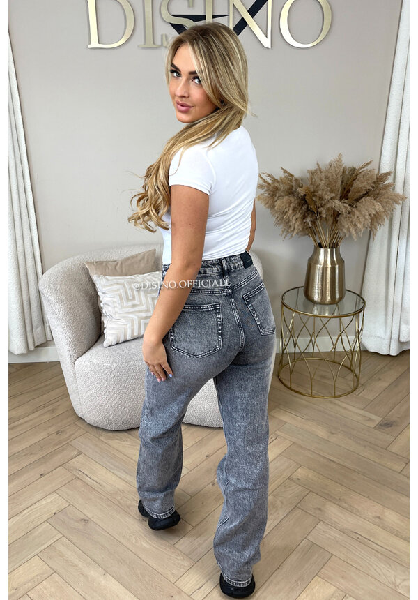 QUEEN HEART JEANS - GREY - 'ORLANDO' - PERFECT WASHING STRETCH WIDE LEG JEANS