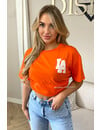 ORANGE/WHITE - 'LA ON MY BACK TEE' - OVERSIZED TEDDY SLOGAN TEE LOS ANGELES