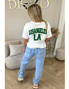 WHITE/GREEN - 'LA ON MY BACK TEE' - OVERSIZED TEDDY SLOGAN TEE LOS ANGELES